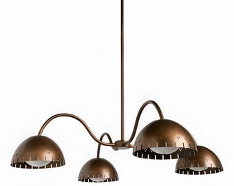 Brass Chandelier, Handcrafted 4 Dome Ceiling Light, Vintage Inspired Pendant Lighting, Retro Brass Fixture, Dining Room Chandelier.