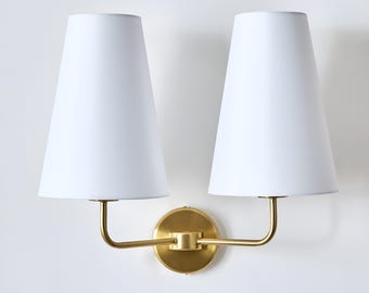 Elegant Brass Wall Lamp – Modern Double Arm Sconce Light for Bedroom, Living Room & Hallway Decor.