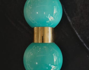 Set of 2 Vintage Murano Glass Sconces, Green Sphere Brass Frame, Mid-Century Modern Decor