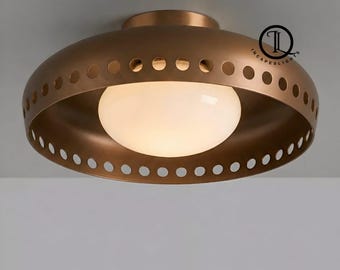 Handmade Brass Sputnik Flush Mount Ceiling Light, Italian Style Glass Globe Lamp