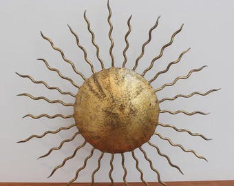 1920 Mid Century Brass Sunburst Ceiling Light Sculptural Flush Mount Fixture 3 Light Modern Raw Brass Pendant Sputnik Ceiling Flush Mount.