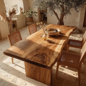 Solid Walnut Live Edge Dining Table, Custom Hardwood Furniture, Modern Kitchen Piece