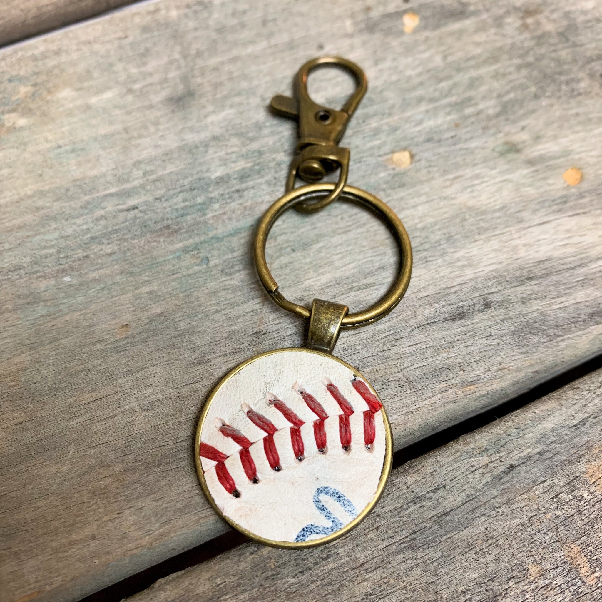 Leather Baseball Keychain Baseball Bag Tag Team Mom Senior