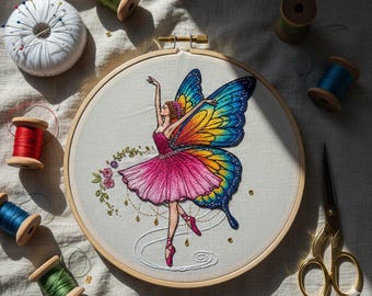 Butterfly Ballerina Embroidery Pattern – DIY Hand Stitch Design (PDF Download)