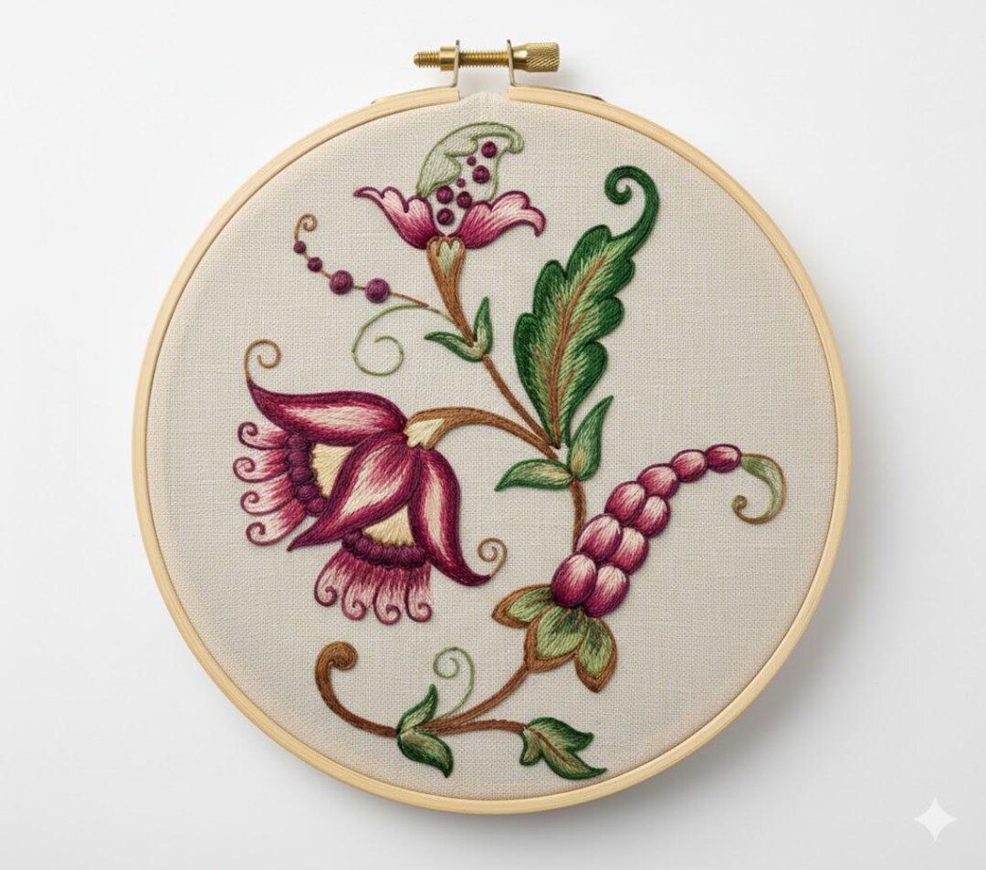 Fantasy Flower Embroidery Pattern – Jacobean Blossom DIY (PDF Download ...
