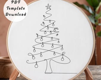 Christmas Tree Hand Embroidery Pattern, Christmas Lights Tree Holiday Art Design for Beginner, DIY Modern Festive Bauble Hoop Gift
