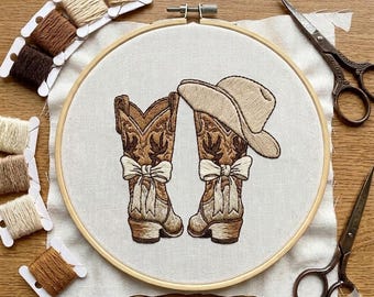 Cowboy Boots and Hat Hand Embroidery Pattern – PDF Download, Multiple Hoop Sizes