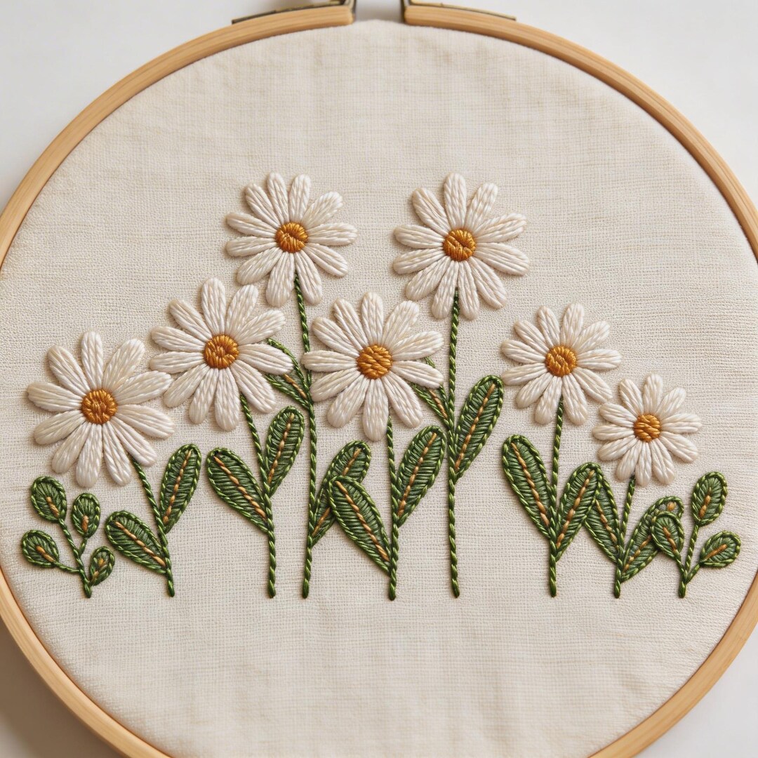 Epp Daisy Chain Pattern Daisy Chain Meadow Embroidery Pattern – White Daisy Hand Stitch DIY ...
