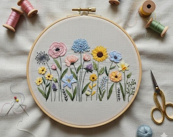 Wildflowers Hand Embroidery Pattern – Garden Flowers DIY (PDF Download)