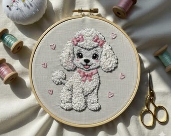 Puppy Hand Embroidery Pattern – Poodle DIY Hoop Art (Digital Download)