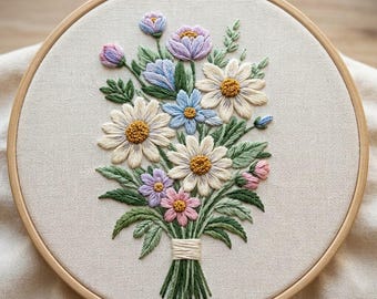 Wildblumen Blumenstrauß, Handgefertigtes Stickmuster, Handgefertigtes Blumenmuster, PDF Download