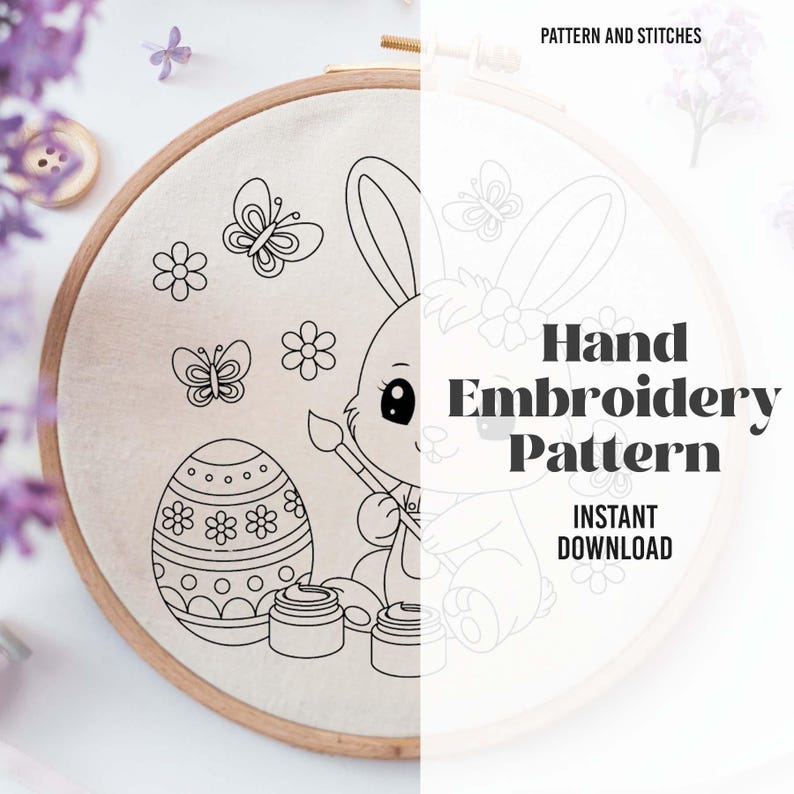 Easter Bunny Hand Embroidery Pattern – Bunny, Egg, Butterflies (PDF ...