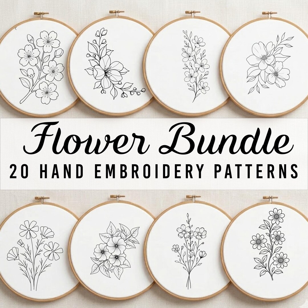Wildflowers Hand Embroidery Pattern Bundle, Flowers Digital Download ...