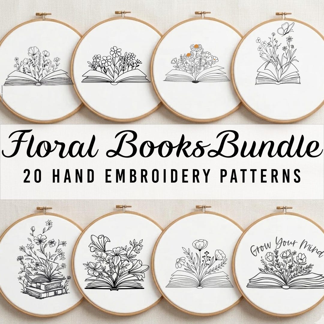 Floral Books Hand Embroidery Pattern Bundle, Books Digital Download PDF ...
