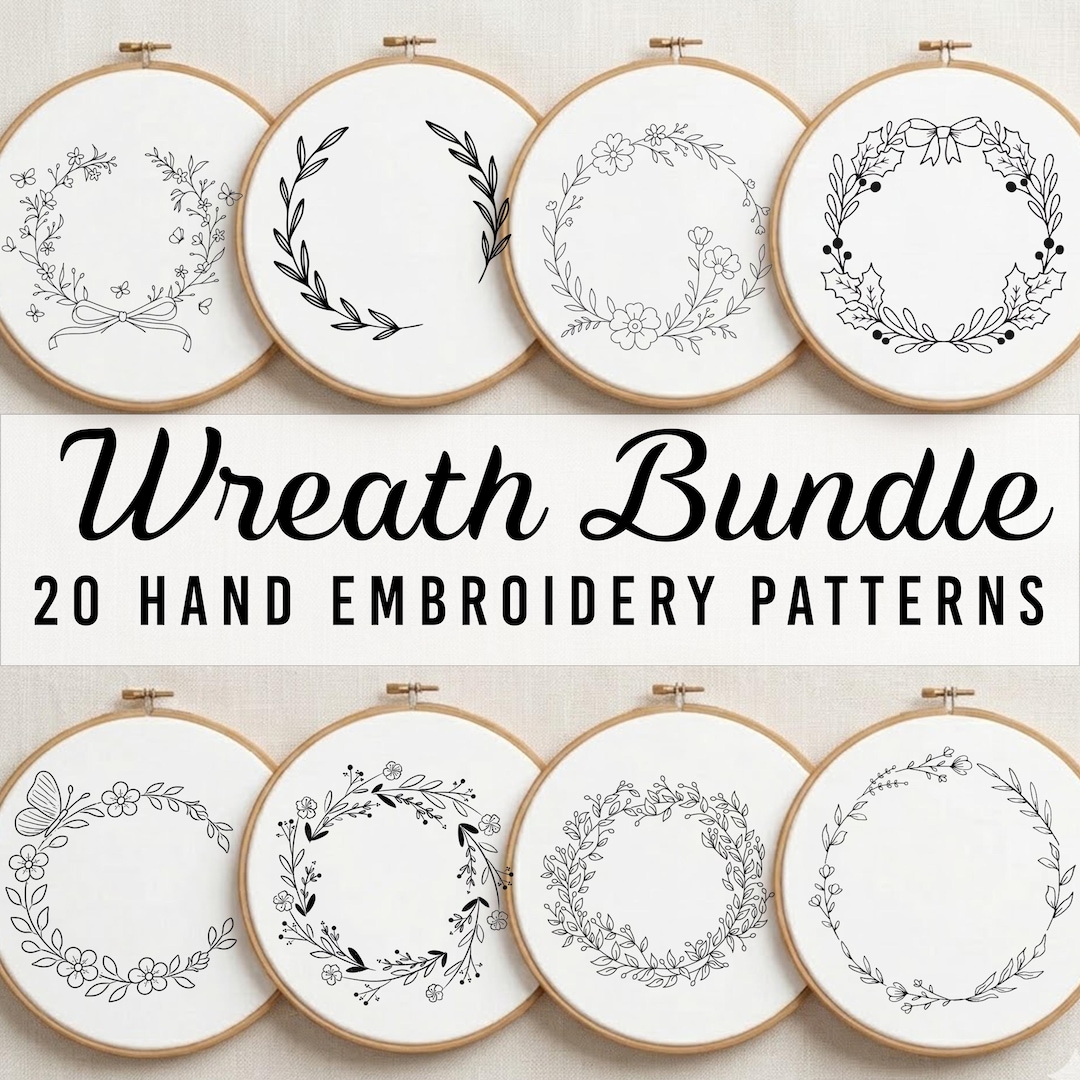 Botanical Wreaths Hand Embroidery Pattern Bundle, Floral Wreath Digital ...