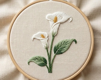 Calla Lily Hand Embroidery Pattern, Lily Flower Embroidery Design, Flower Embroidery Art Template, Digital Download