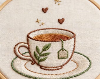 Floral Teacup Embroidery Pattern – DIY Hand Stitch Design (PDF Download)
