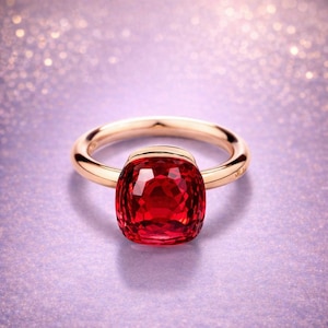 Cushion Cut Ruby Ring, 14K Rose Gold Plated Jewelry, Sparkling Statement Ring, Gift for Her Wife Girlfriend