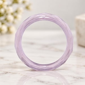 Natural Rose Quartz Chalcedony Ring, 4mm Full Faceted Gemstone Band, Thin Stackable Ring, Handmade Gemstone Ring
