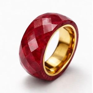 Lab Created Ruby Ring 14K Gold, Minimalist Red Gemstone Jewelry, Handmade Dainty Ring, Gift for Women