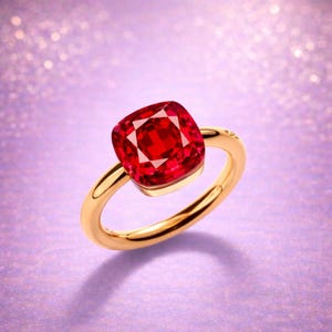 Cushion Cut Ruby Ring, 925 Sterling Silver Rose Gold Plated Ring, Red Gemstone Statement Ring, Elegant Fine Jewelry Gift for Her