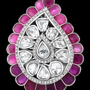 14K White Gold Polki Ring, Ruby & Zircon Antique Ring, Vintage Indian Bridal Jewelry, Statement Wedding Ring