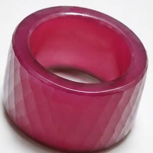 Natural Ruby Pink Chalcedony Faceted Ring Band, Carved Gemstone Engagement Ring, Handmade Statement Wedding Band.