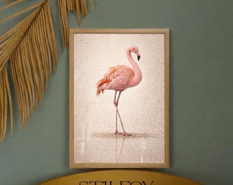 Art mural flamant rose, affiche scandinave minimaliste (téléchargement numérique)
