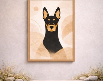 Art mural minimaliste de doberman, portrait de chien moderne, décoration bohème neutre (téléchargement numérique)
