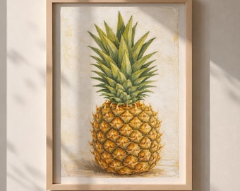 Art mural ananas tropical, peinture cuisine botanique vintage (téléchargement numérique)