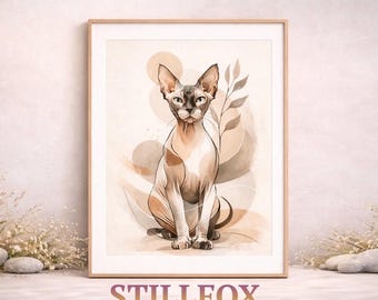 Art mural imprimable chat Sphynx - Poster scandinave abstrait minimaliste (téléchargement numérique)