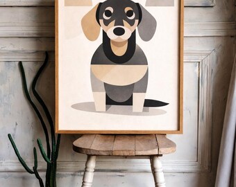 Art mural géométrique teckel, impression minimaliste de chien, décoration scandinave pour chambre de bébé (téléchargement numérique)