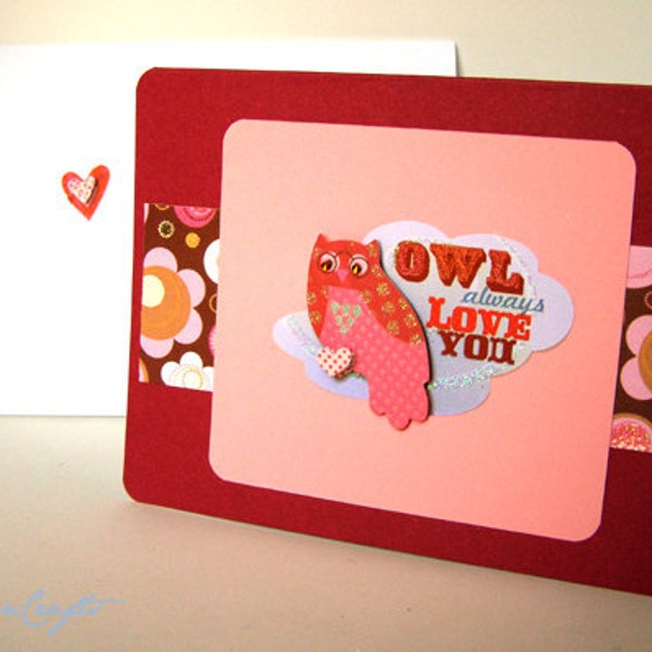 Owl Always Love You Card - Valentine's Day, Wedding, Engagement, Anniversary, Red Pink & Brown