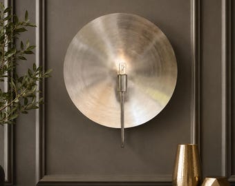 Mid Century Brass Chrome Light Fixture - Round Vanity Light Modern Wall Sconce & Bedroom Lamp
