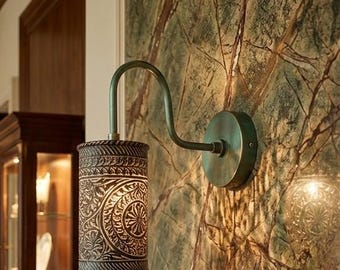 Black Alabaster Wall Sconce, Farmhouse Brass Wall Lamp Antique Style Light Fixture For Bedroom