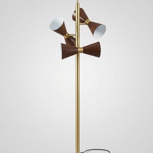 Mid Century Modern Brass Floor Lamp, Brown Cone Shade Lighting, Vintage Style Decor image 5