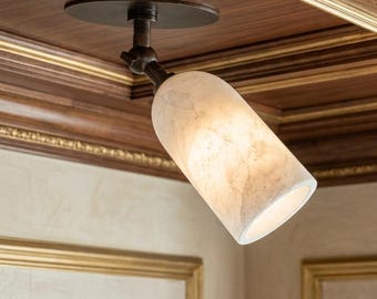 Articulated Alabaster Ceiling Light, Mid Century Modern Flush Mount Lamp, Adjustable Directional Spotlight