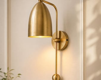 Luxury Brass Wall Sconce, Modern Bedside Wall Lamp, Minimalist Gold Mount Light, Bedroom Decor