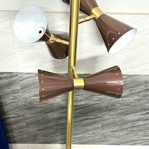 Mid Century Modern Brass Floor Lamp, Brown Cone Shade Lighting, Vintage Style Decor image 10