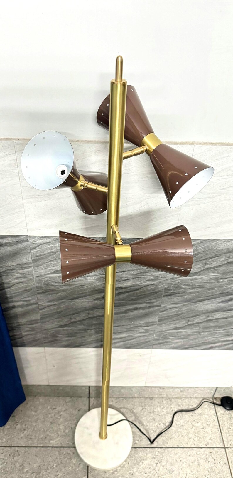 Mid Century Modern Brass Floor Lamp, Brown Cone Shade Lighting, Vintage Style Decor image 10