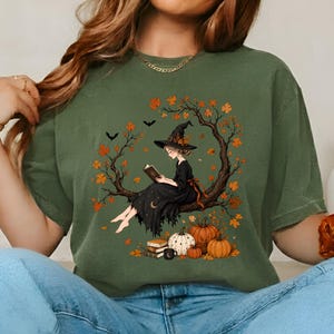Autumn Witch Reading Shirt, Cozy Book Lover Tee, Cottagecore Halloween Shirt, Fall Witch Sweatshirt, Spooky Bookish Hoodie, Reader Gift
