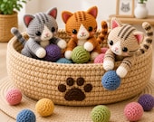 Crochet Kitten Basket Pattern PDF | Amigurumi Cat Toy Set (Digital Download)