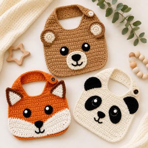 Crochet Animal Bib Pattern PDF Bundle | Bear, Fox & Panda Baby Bibs | Baby Shower Gift Pattern | Cute Animal Crochet  | Instant Download