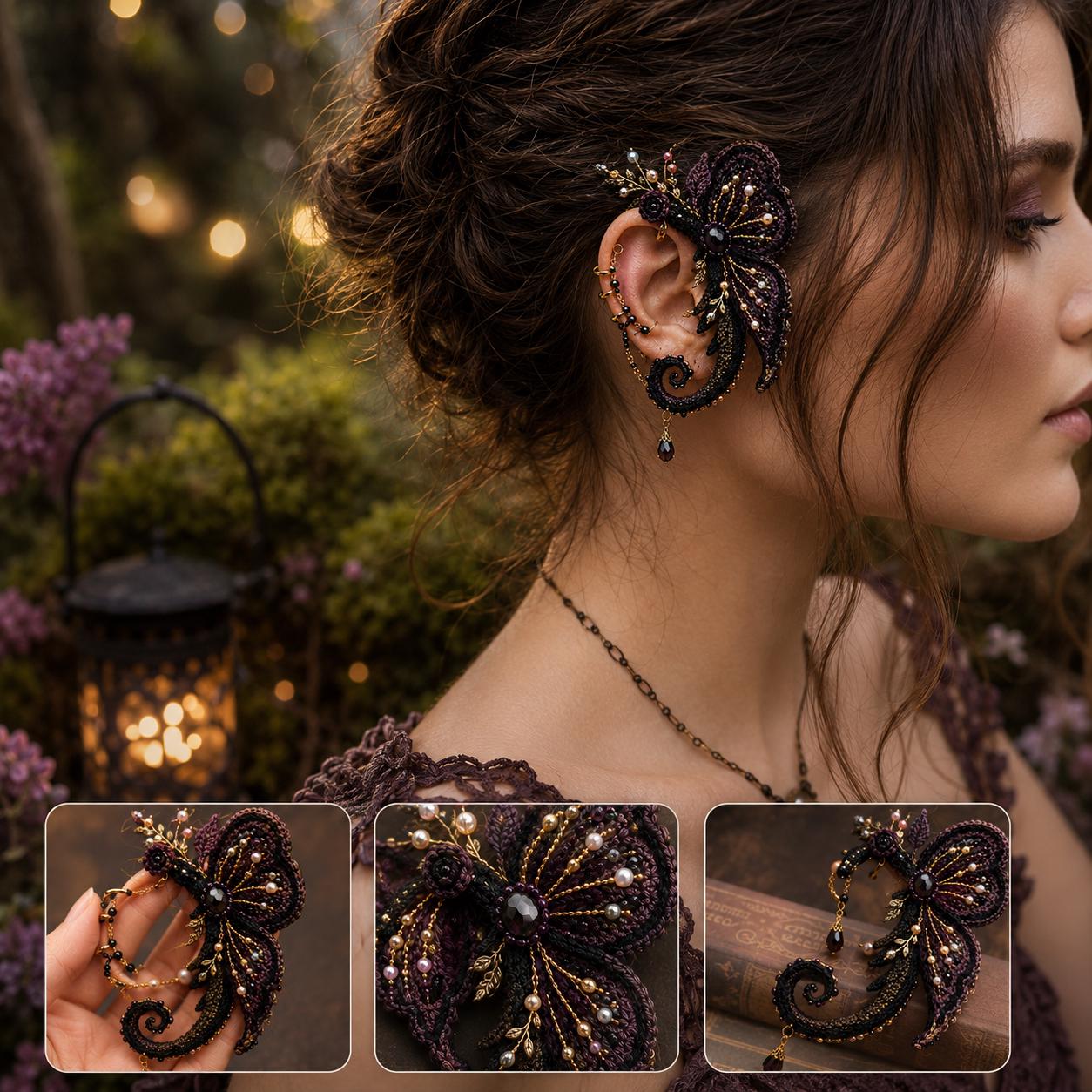 37 Moth Crochet Patterns for Amigurumi, Wearables, and Whimsical Home Decor 33 Fairy Moth Ear Cuff Fantasy Ear Wrap Jewelry Whimsigoth