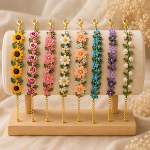 8 Floral Bracelets Crochet Pattern Bundle | PDF | Daisy, Rose, Sunflower, Lavender, Blossom Bracelet Set | Beginner Friendly Tutorial