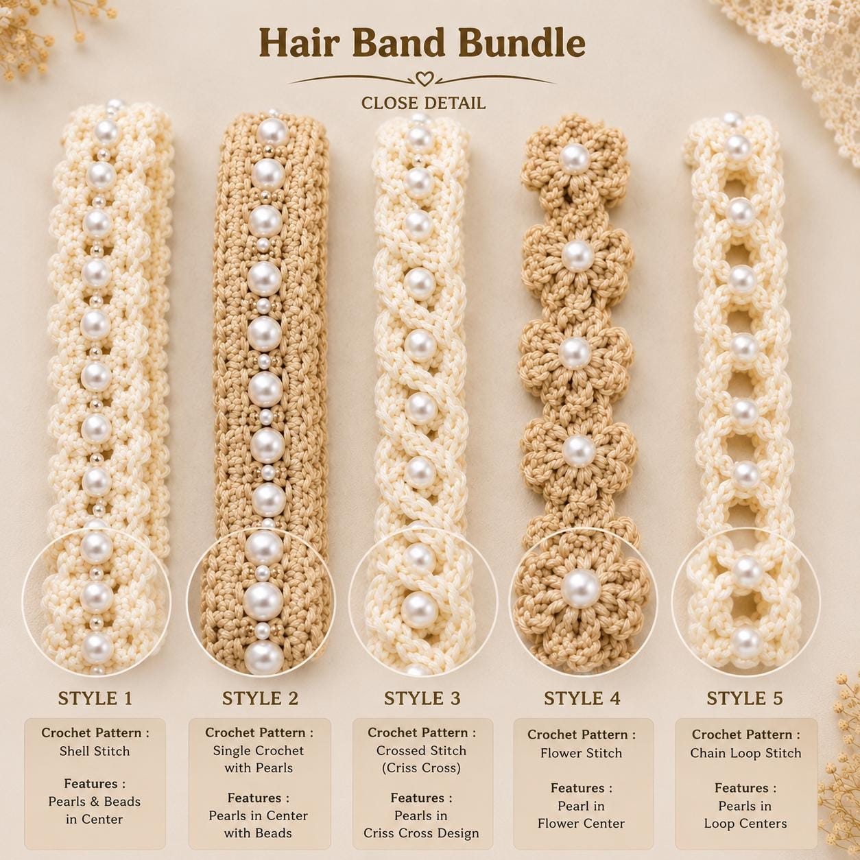 35 Baby Headband Crochet Patterns for Adorable Keepsakes and Photo Props 4 Crochet Baby Headband Pattern Bundle 5 Pearl Hair Bands