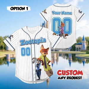 Anpassad Zootropia basebolltröja, Nick Wilde och Judy Hopps-tröja, personlig Zootropia-familjetröja, Disney World-semesteroutfit Option 1
