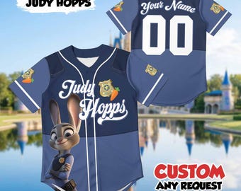 Custom Judy Hopps Baseball Jersey, Personalized Zootopia Police Officer Baseball Shirt, Movie Character Jersey, Custom Name & Number Tee