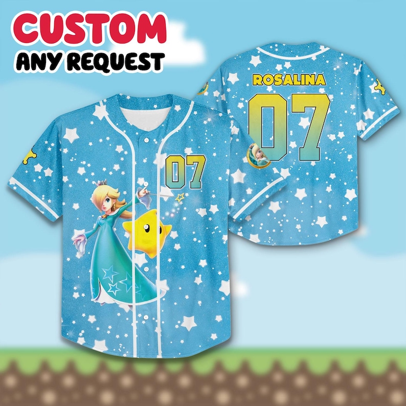 Custom Rosalina Galaxy Baseball Jersey, Personalized Super Mario Star Shirt, Princess Rosalina Space Apparel, Custom Nintendo Jersey image 1