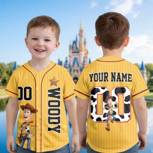 Custom Woody Baseball Jersey, Personalized Toy Story Family Shirt, Disney Cowboy Outfit, Sheriff Woody Jersey, Woody Cosplay Costume image 6